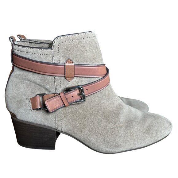 COACH Womens Taupe Bootie Pauline Size‎ 9 M Leather Ankle Boots Suede Strappy - Picture 2 of 16